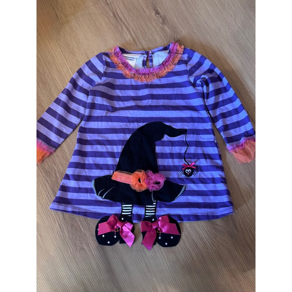 Bonnie Baby Girls Halloween Witch Hat Dress Purple Striped Tulle 24M B11069-PL